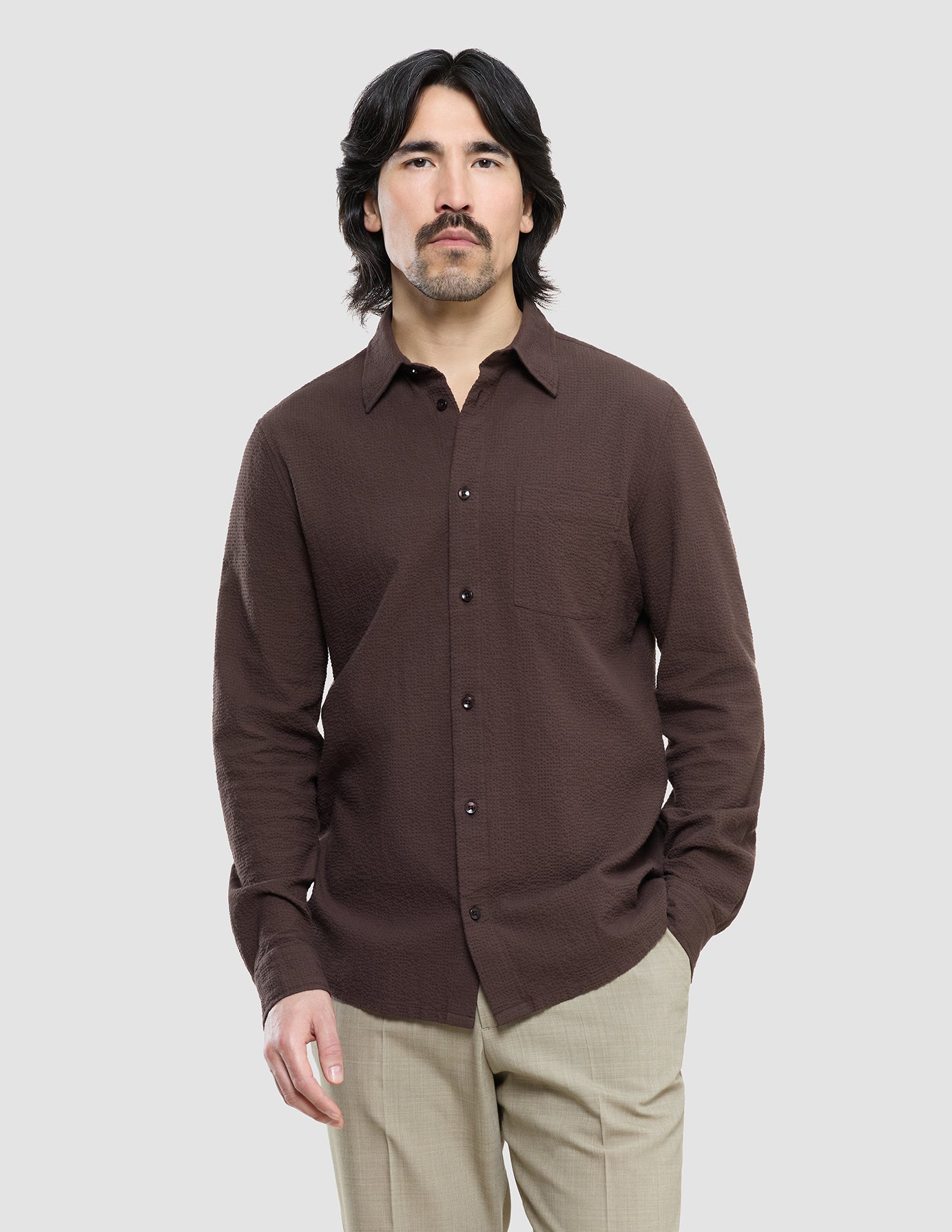 Seersucker Casual Shirt Dark Brown